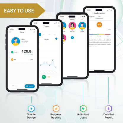 Smart Premium Bathroom Scale, Highly Accurate Bluetooth Digital Bathroom Body Weight Scale, Precisely Measures Weight & BMI for Unlimited Users