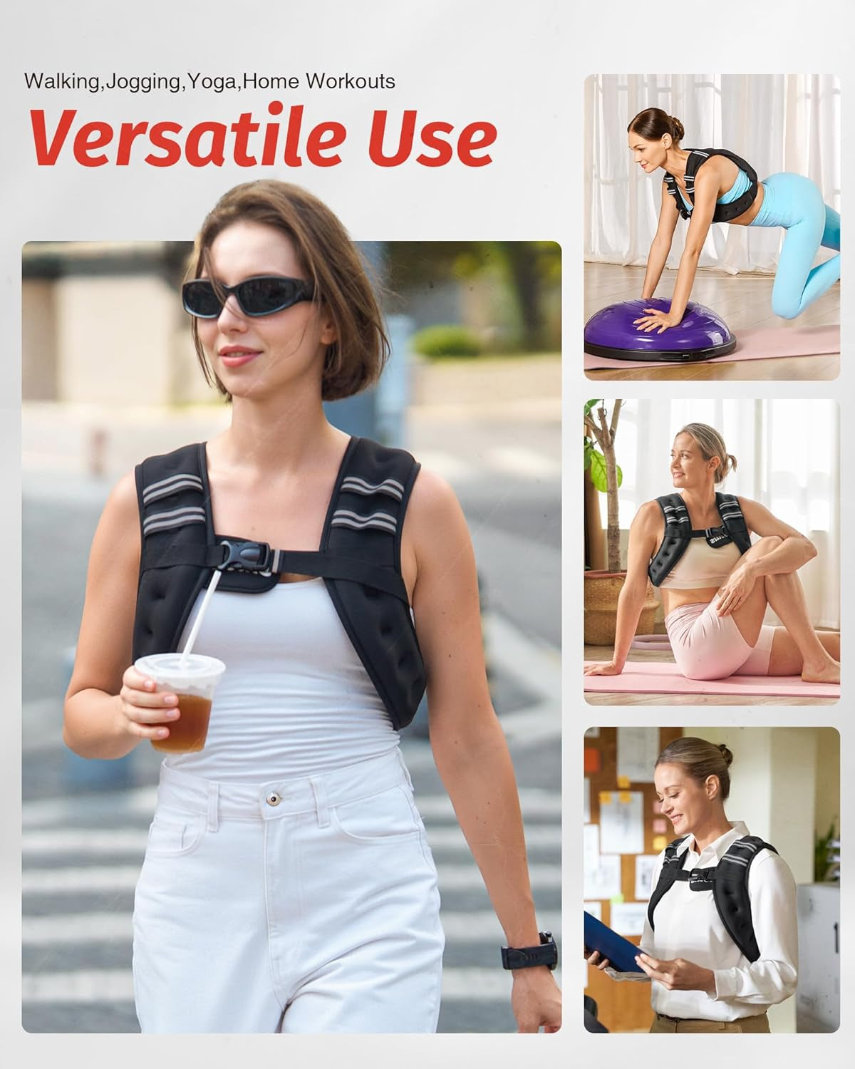 Weighted Vest, 6Lb/8Lb/12Lb/16Lb/20Lb/25Lb/30Lb Weight Vest with Reflective Stripe for Workout, Strength Training, Running, Fitness, Muscle Building, Weight Loss, Weightlifting